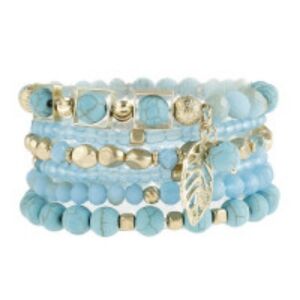 TURQUOISE NATURAL STONE MIXED BEADS LEAF CHARM